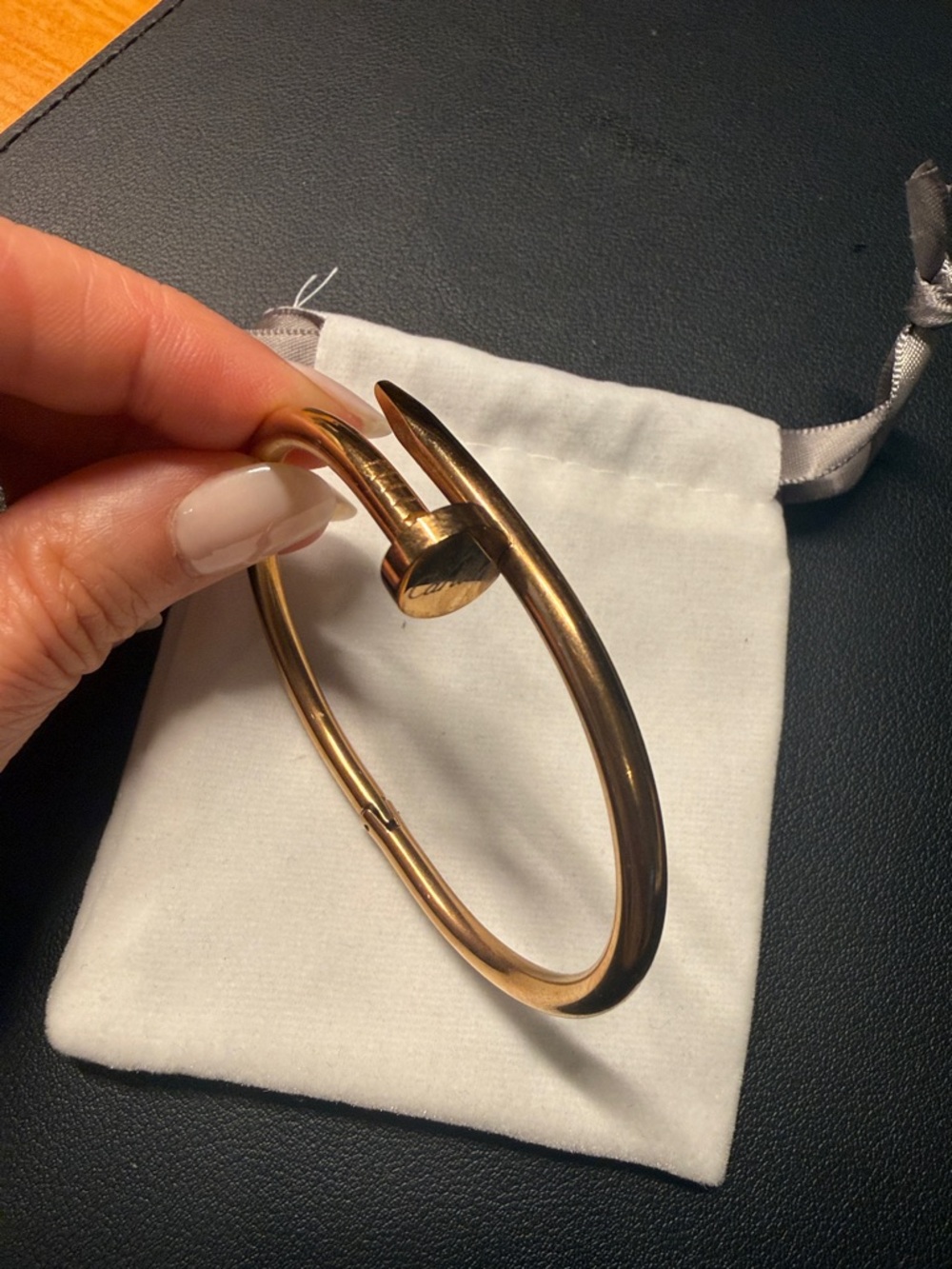 Polished Gold-Tone Nail Hinged Bangle Bracelet
